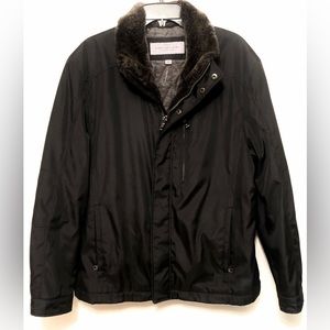 Marc New York Andrew Marc Large Black Insulated Jacket Coat Fur Collar & Trim